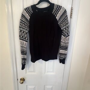 Black Sweater with Fair Isle Patterned Sleeves – Size Medium